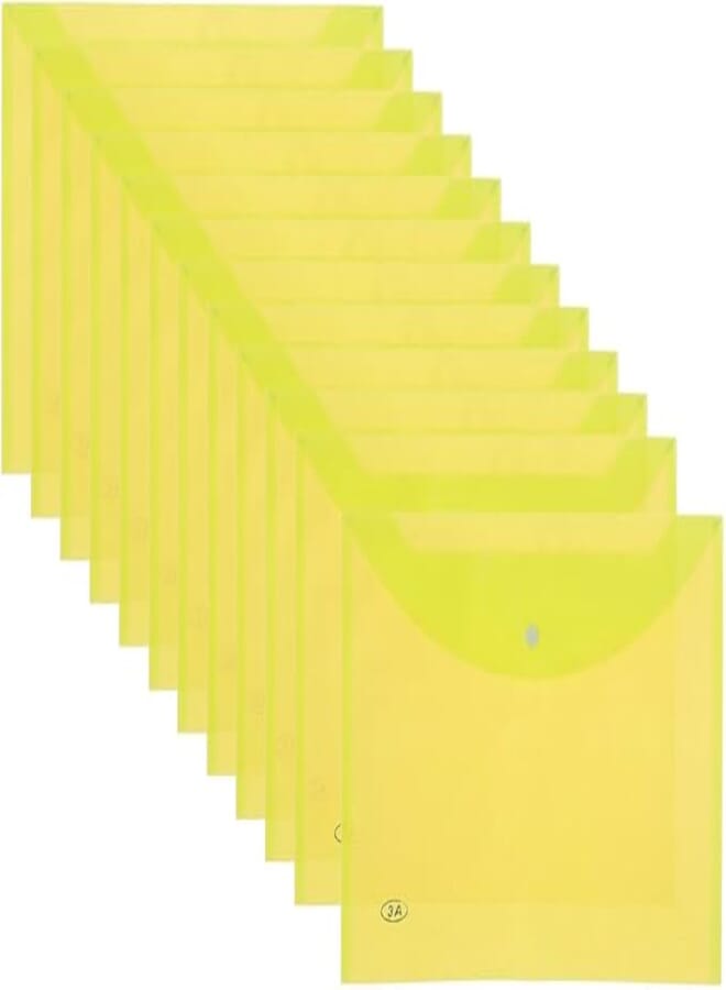 3A FC-18C Plastic Paper Folder 18 Micron 26 * 35 cm With Clips 12 Pieces - Yellow